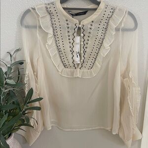 Zara Ivory Blouse with Floral Embroidery